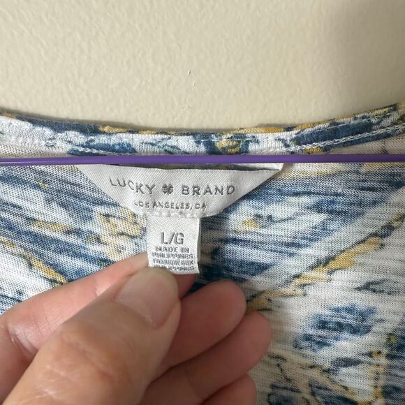 Lucky Brand Sleeveless Tank SZ L Blue Tassel V Neck Boho Bohemian Hippie Cotton - Picture 3 of 6